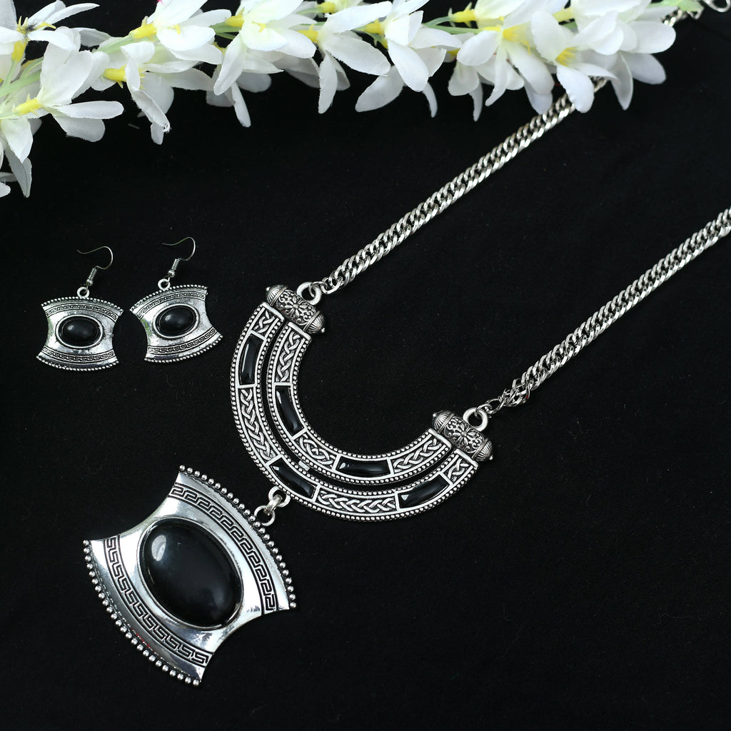 Mominos Fashion Johar Kamal Oxidised Silver-Plated Stone Work Long Necklace Handicraft - Distacart