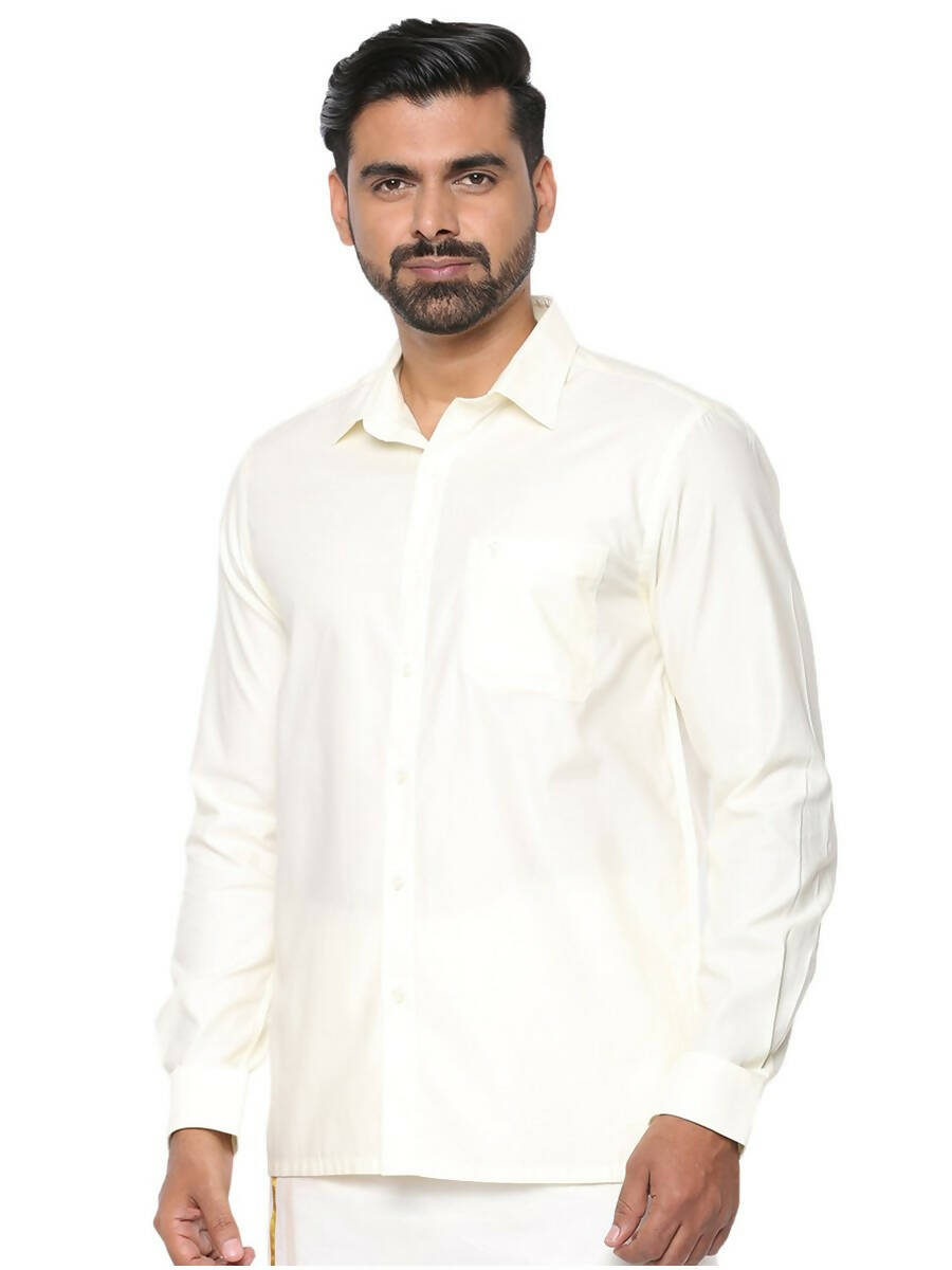 Ramraj Cotton Mens Poly Cotton Cream Colour Full Sleeve Shirt