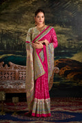 Vastranavya Pink Silk Madhubani & Bandhej Fusion Print Saree with Unstitched Blouse