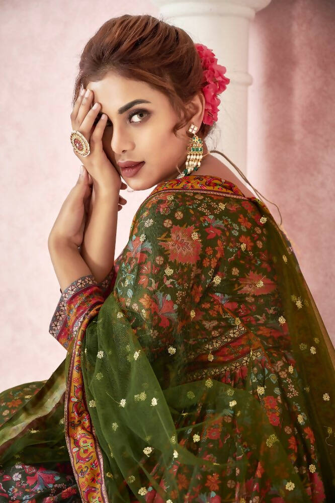 Everywhere Designer Mahendi Dola Silk Gown With Dupatta - Anbazaar - Distacart