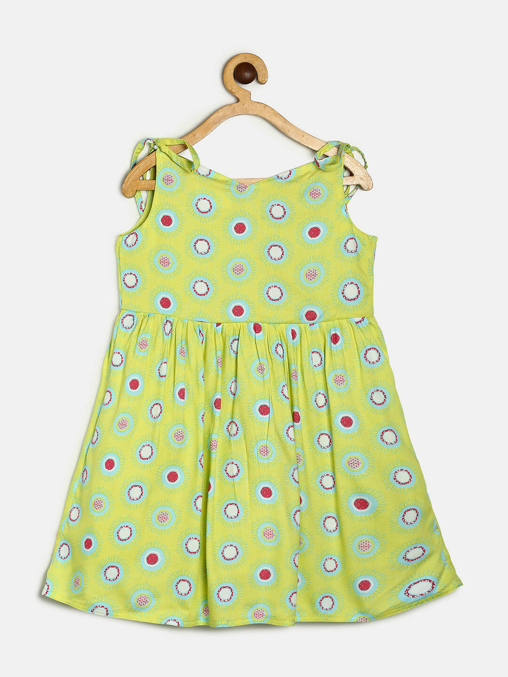 Manet Cotton String Tie Frock Printed - Green