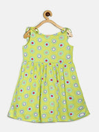 Manet Cotton String Tie Frock Printed - Green