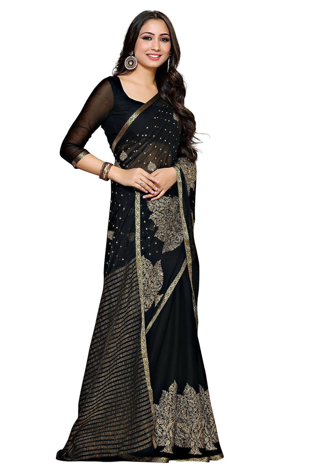 Mimosa Women's Banarasi Chiffon Black Saree - Distacart