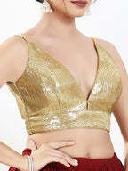 Joban Fashion Gold Sequins Padded Blouse With V Neck Sleeveless - Distacart