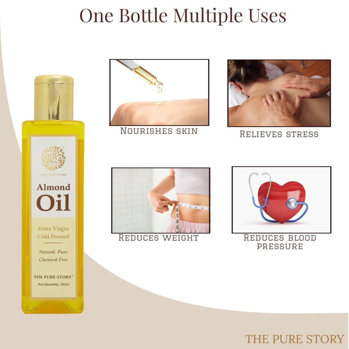 The Pure Story Sweet Almond Oil Pure Cold Pressed For Hair, Skin, Face Care & Massage - Distacart