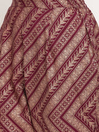 Ahalyaa Women's Wine Crepe Gold Glitter Print Kurta Trouser Set