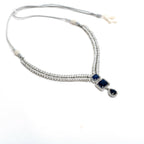 Mominos Fashion Johar Kamal Silver-Plated American Diamond Navy Blue Choker Set - Distacart