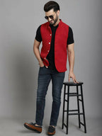 Even Apparels Nehru Jacket With Welt Pockets - Red