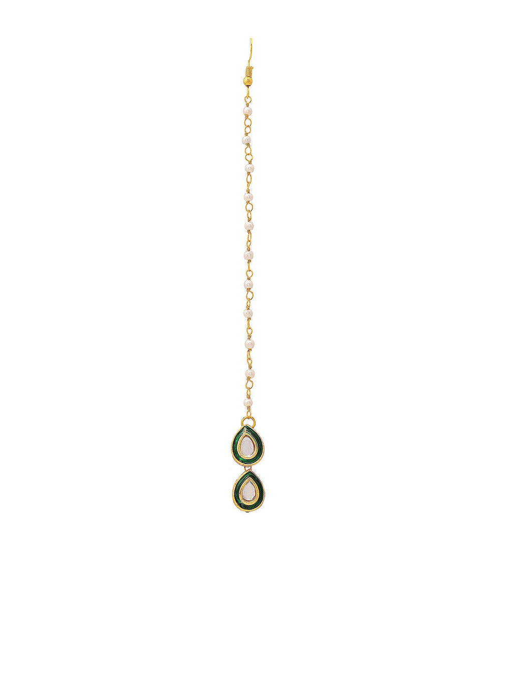 Ruby Raang Green Double Teardrop Kundan Maang Tikka with Meenakari - Distacart