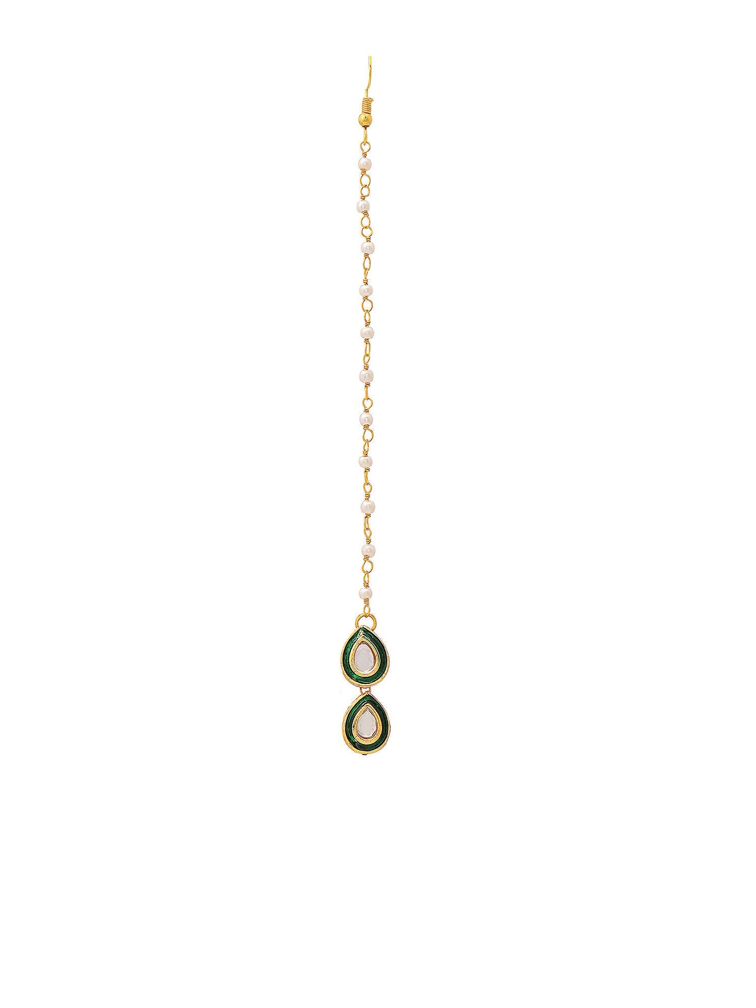 Ruby Raang Green Double Teardrop Kundan Maang Tikka with Meenakari - Distacart