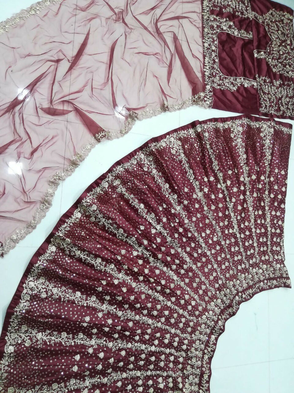 Jyoti Fashion Classy Maroon Silk 3MM Sequins with Thread & Coding Embroidery Lehenga Choli with Dupatta