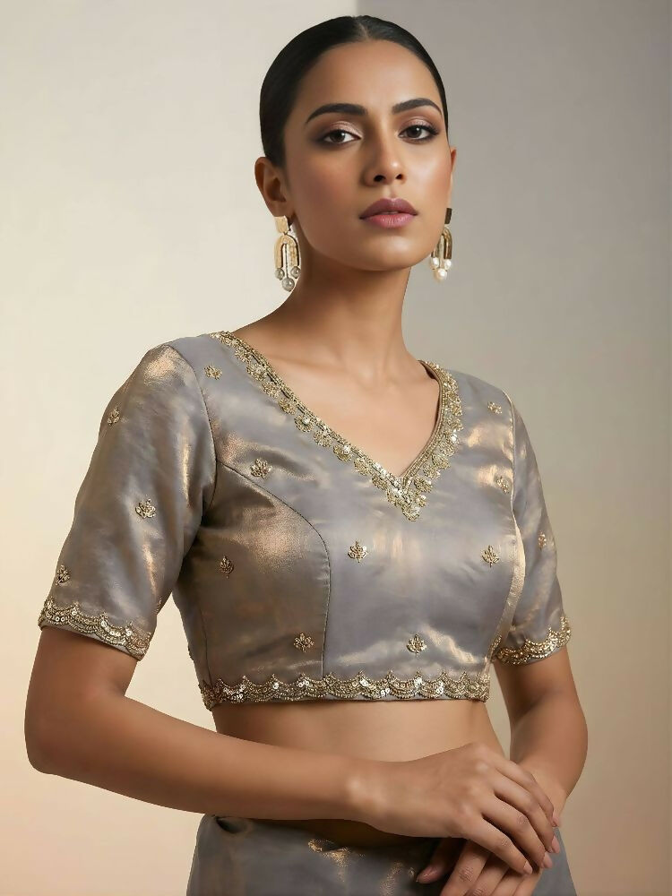 Joban Fashion Beige Fandy Satin Silk Party Wear Sarees - Distacart