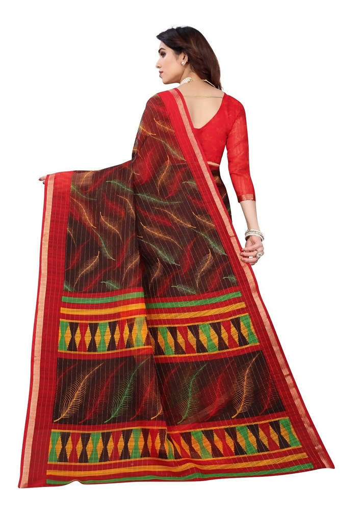 Vamika Brown Linen Zari Border Saree