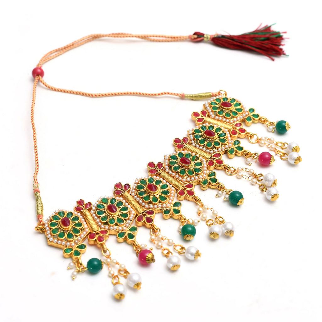 Mominos Fashion Johar Kamal Women Gold-Plated Brass Finish Meena & Pearls Work Choker - Distacart
