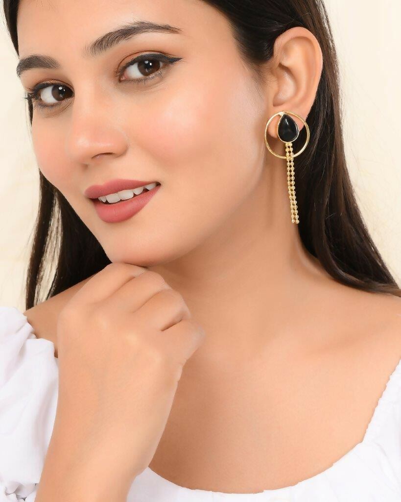 VOJ One Gram Gold Plated Drop Shaped Black Stone Studded Earrings - Distacart