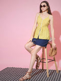 Myshka Women's Yellow Printed Sweetheart Neck Top