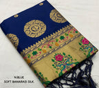 Navy Blue Pure Silk Woven Design Saree with Unstitched Blouse - A2M