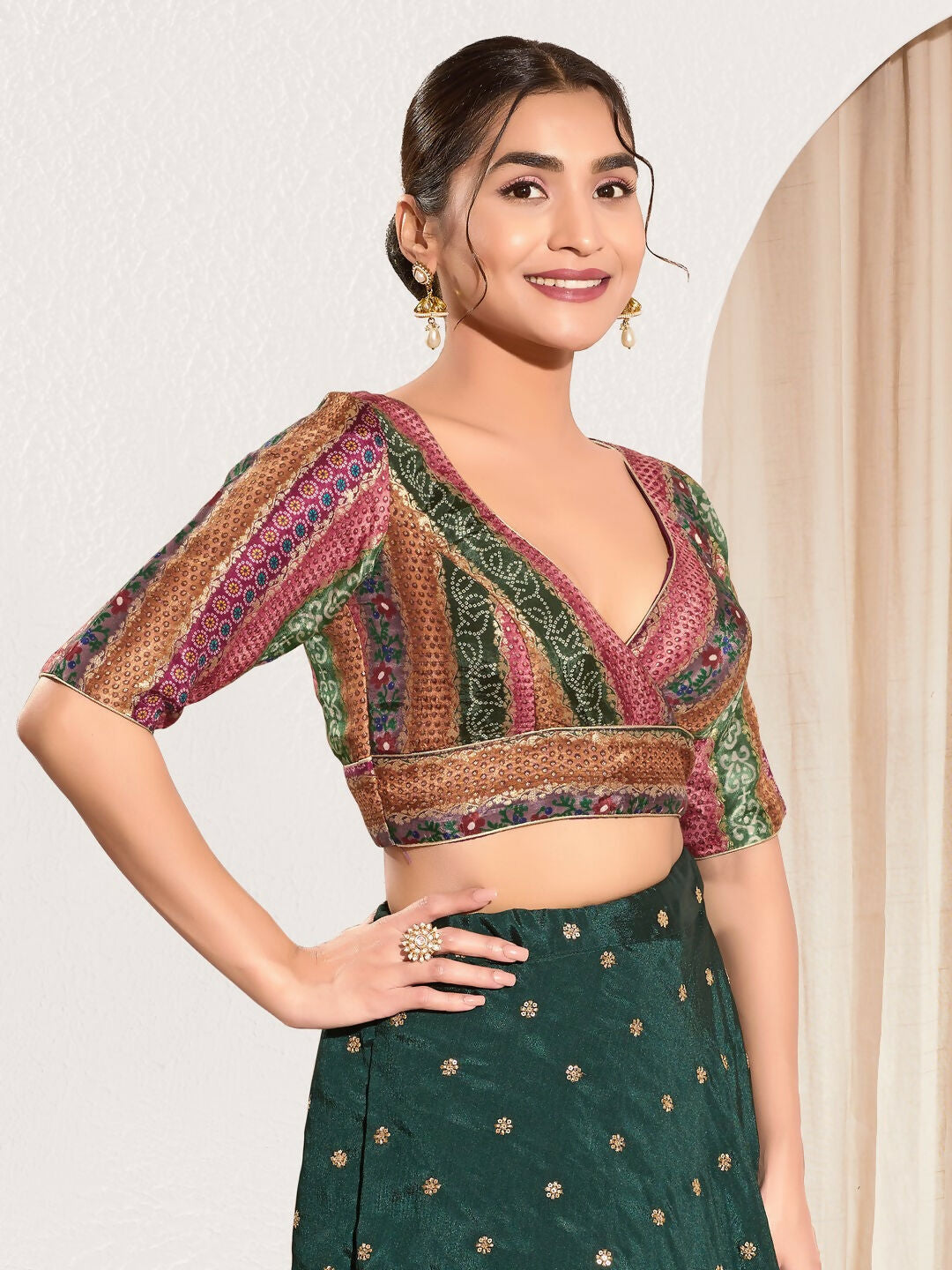 Joban Fashion Magenta Brocade Padded Blouse With V Neck Elbow Sleeves - Distacart