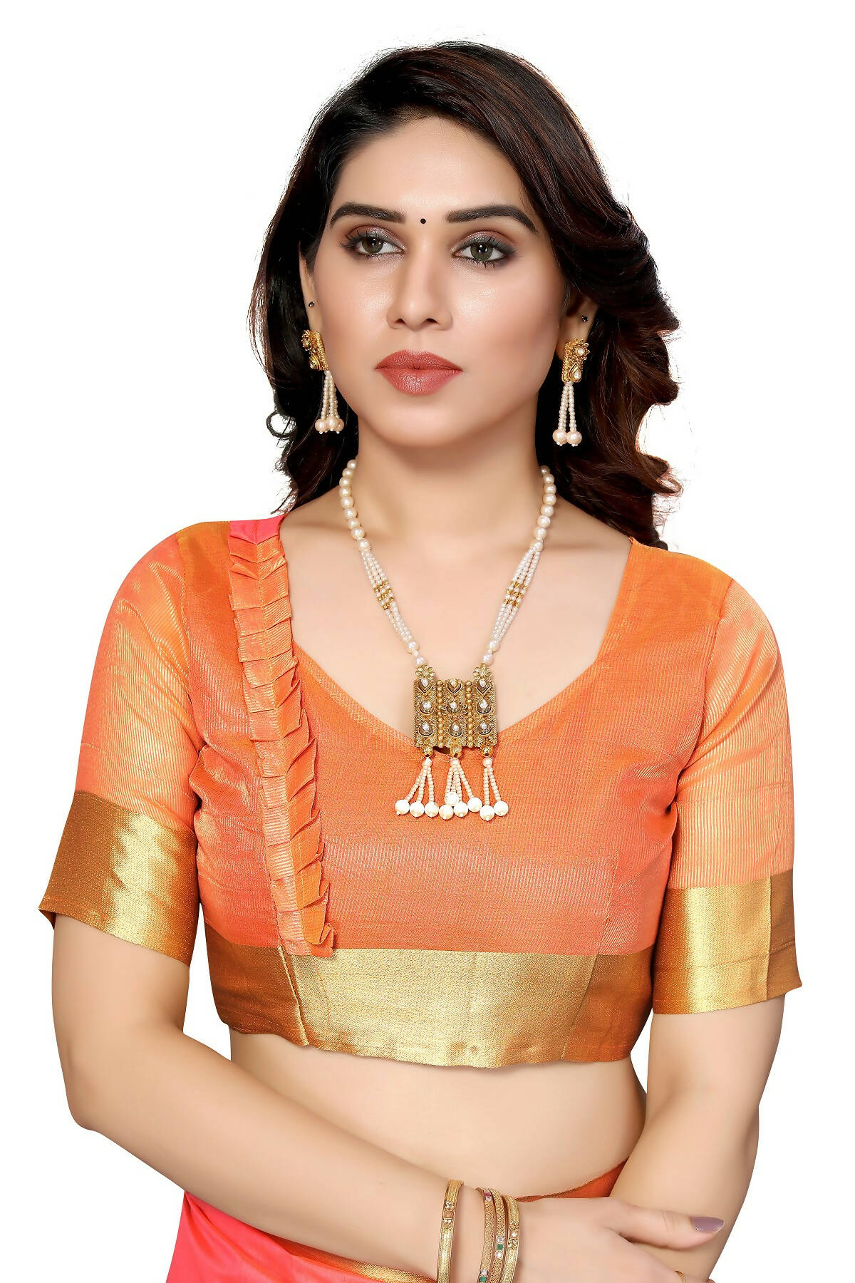 Vamika Peach Cotton Polyester Silk Weaving Saree - Distacart