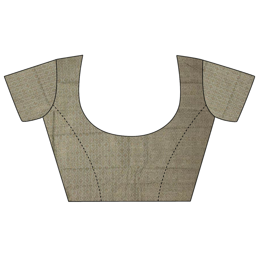 Joban Fashion Grey Banarasi Soft Lichi Silk Checks & Woven Saree - Distacart