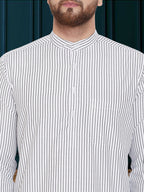 Even Apparels Men's Black and White Striped Kurta