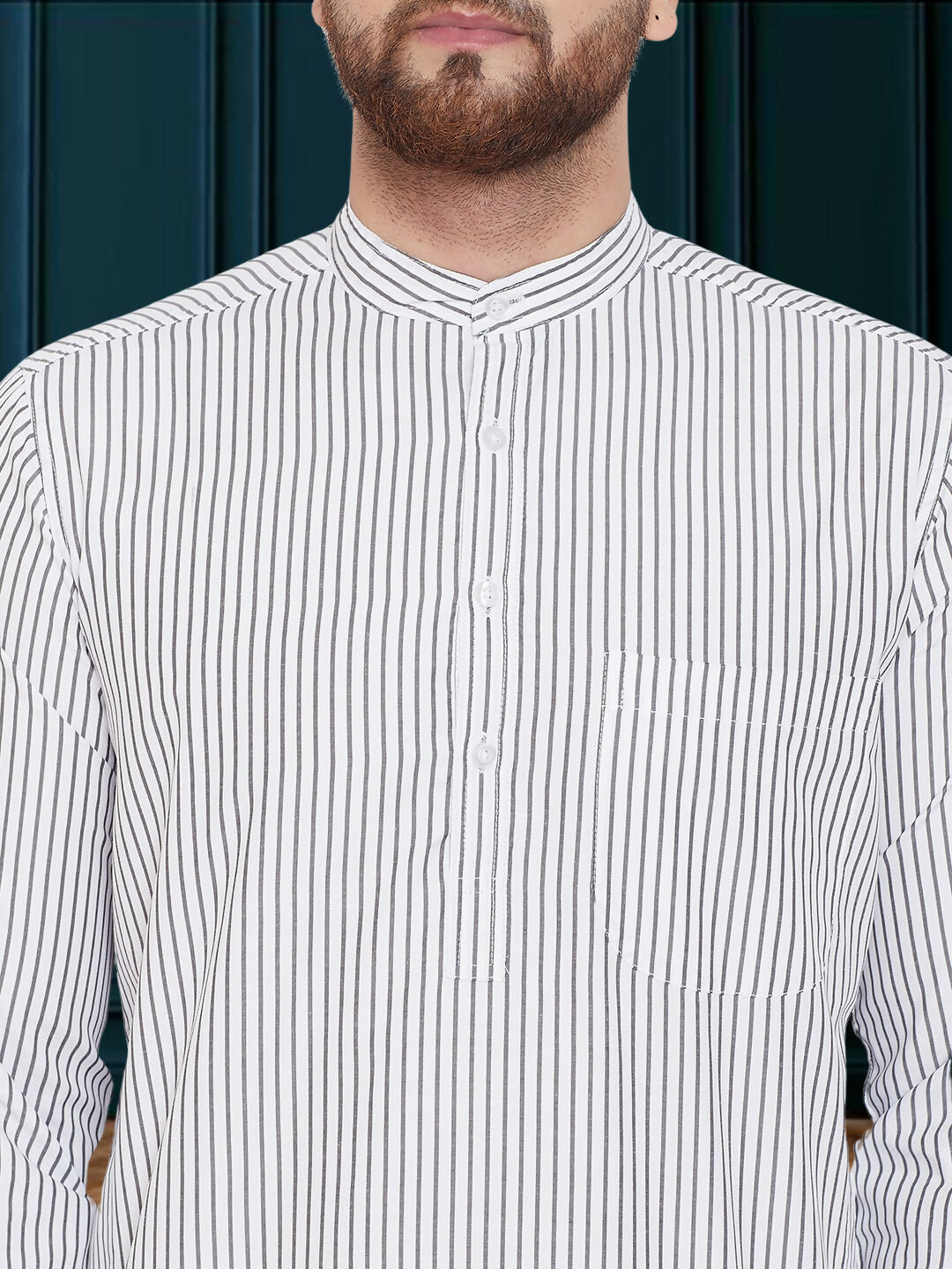 Even Apparels Men's Black and White Striped Kurta