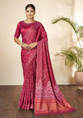 Pink Gajji Silk Bandhani Print with Mirror hand work Saree - Norita Nirvi