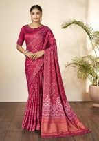 Pink Gajji Silk Bandhani Print with Mirror hand work Saree - Norita Nirvi