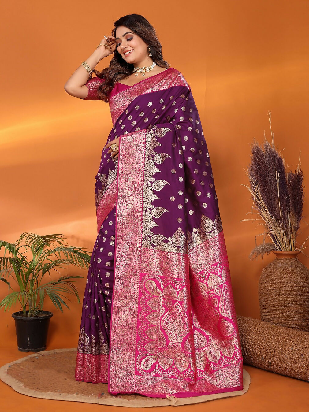 Joban Fashion Banarasi Purple Woven Soft Silk Saree - Distacart