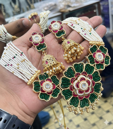 Jewel City Handcrafted Ethnic Green Meenakari Necklace Set