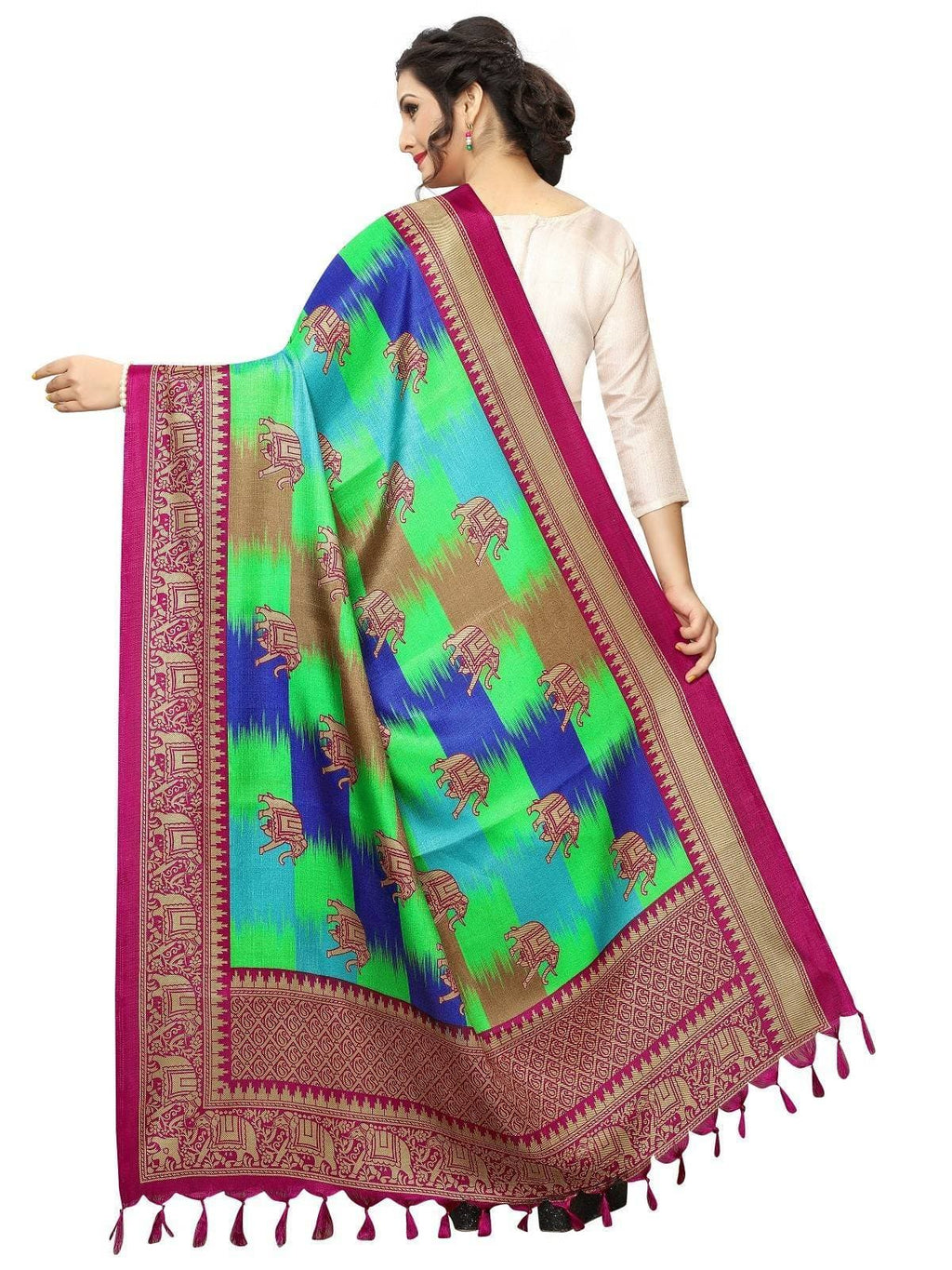 Vamika Wine Red Printed Khadi Bhagalpuri Dupatta