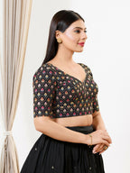Joban Fashion Black Silk Padded Blouse With Sweetheart Neck Elbow Sleeves - Distacart