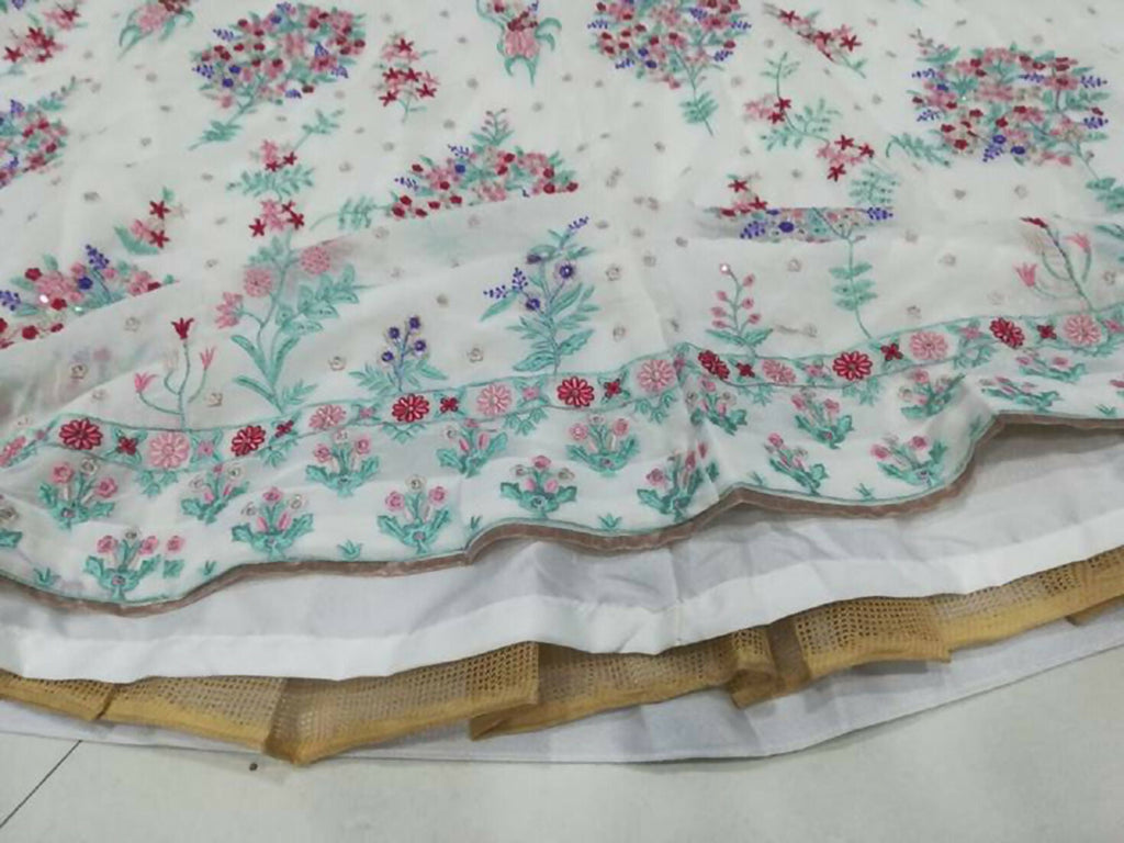 Jyoti Fashion Cream Thread Embroidery Georgette Designer Lehenga Choli with Dupatta