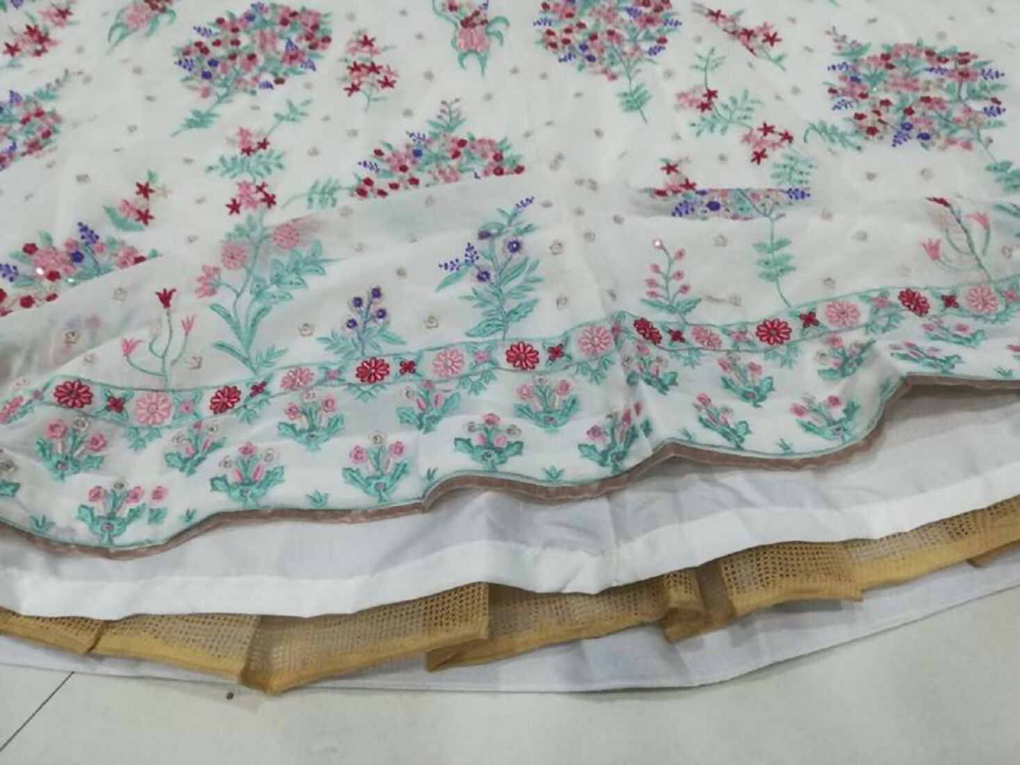 Jyoti Fashion Cream Thread Embroidery Georgette Designer Lehenga Choli with Dupatta