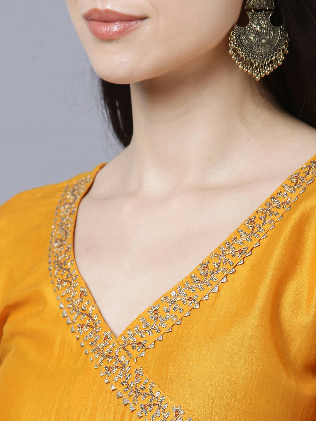 Myshka Stylish Mustard 3/4 Sleeve Women's Kurta Pant with Dupatta Set - Distacart