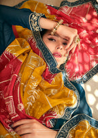 Dazzling Teal Embroidered Chinnon Palazzo Salwar Kurta - Emponline