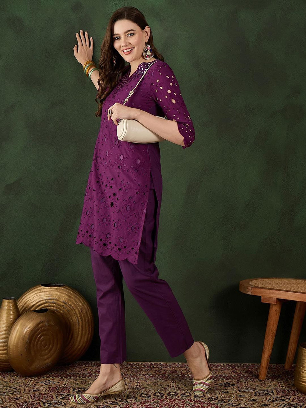 Sangria Embroidered Pure Cotton Kurta & Trouser