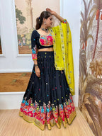 Teeya Creation Dark Blue Colour Rayon Silk Embroidery Work Fully Stitched Navratri Lehenga