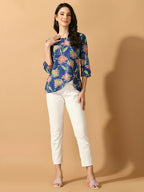 Myshka Women's Blue Printed Party Top