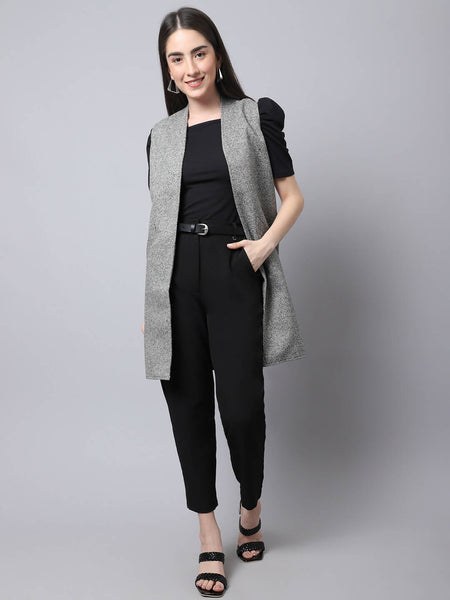 Even Apparels Grey Pure Wool Open Front Woolen Women's Long Coat