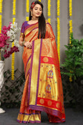 Jyoti Fashion Women's Maroon Banarasi Silk Zari Woven Saree with Blouse