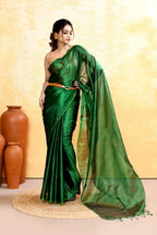 Piyari Fashion Women's Green Dual Tone Organic Tissue Saree With Blouse Piece - Distacart