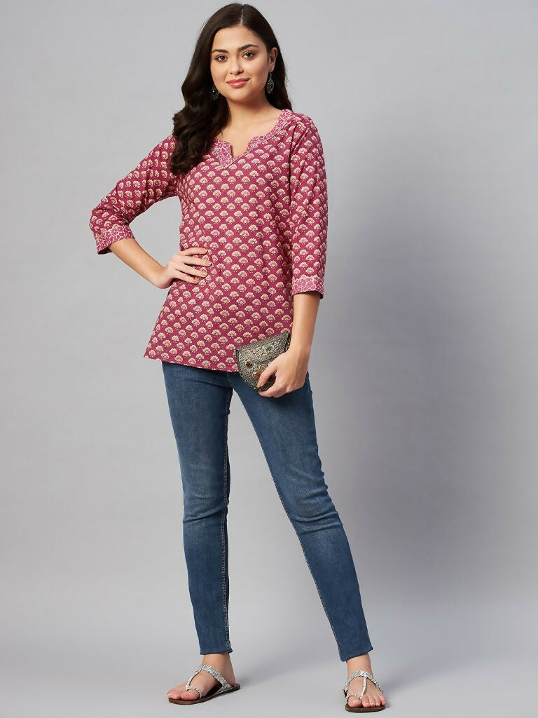 Miravan Women's Floral Printed Pure Cotton Kurti