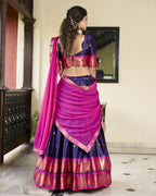 Lorenvalley Navyblue Cotton Silk Weaving Work With Paithani Concept Lehenga Choli