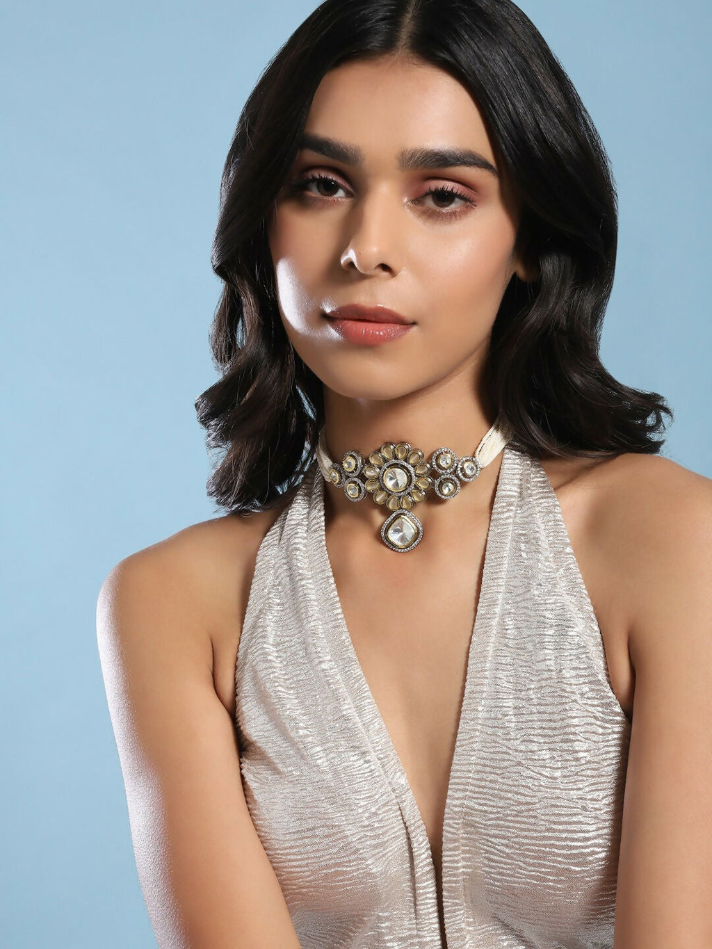 Flower Kundan Choker with Pearls- Ruby Raang