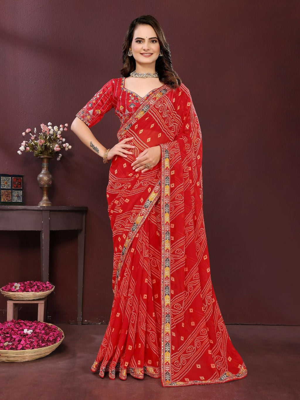 Ai Fashion Red Georgette Digital Print Party Wear Saree - Distacart