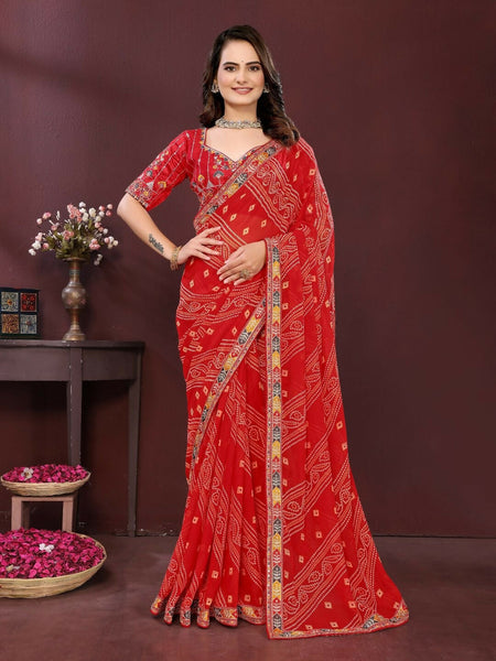 Ai Fashion Red Georgette Digital Print Party Wear Saree