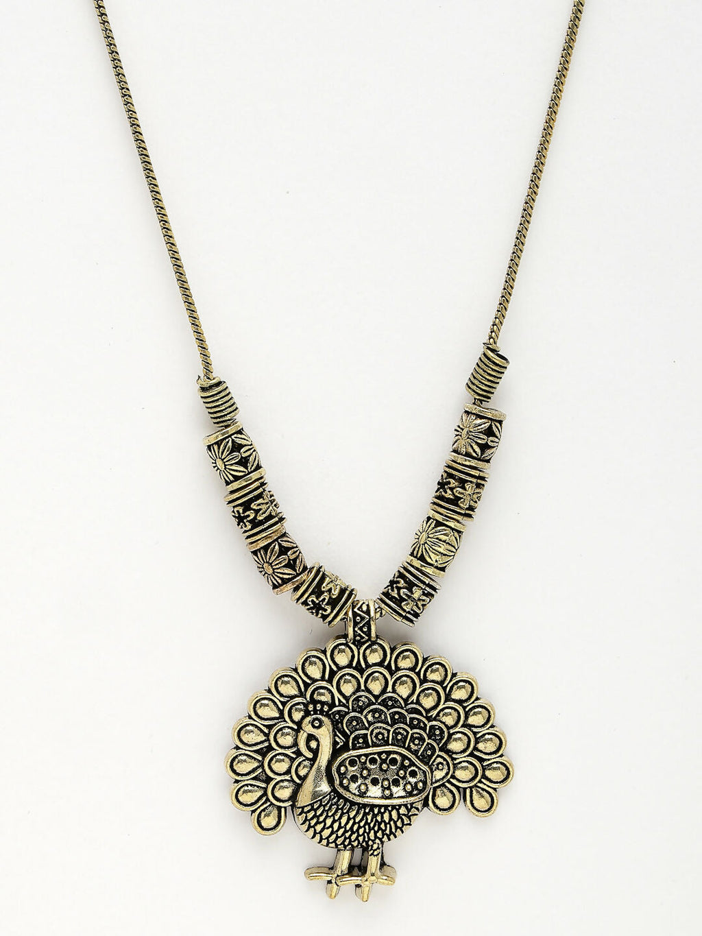 NVR Women's Gold-Polished Peacock Design Pendant with Chain