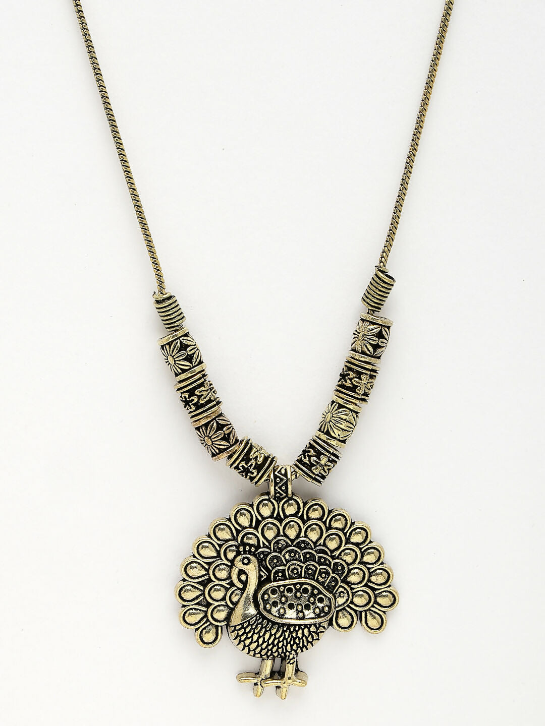 NVR Women's Gold-Polished Peacock Design Pendant with Chain