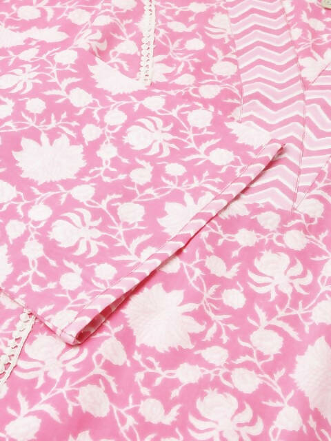 FIORRA Women's Pink Cotton A-Line Kurta Set